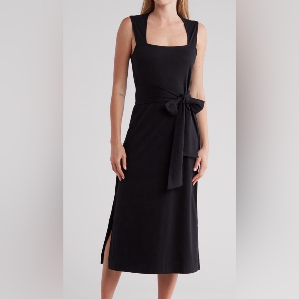 NWT - Vince Square Neck Pima Cotton Midi Dress in Black Size Small (Flaw) - Picture 2 of 12